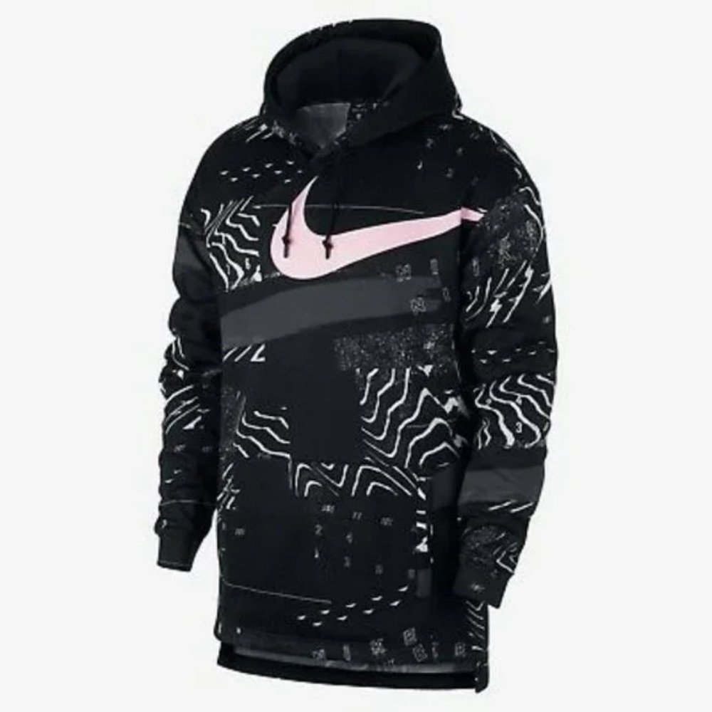 Nike AJ9263-011 Therma Fit Fleece Soccer Training Hoodie, Black Pink Glitch, L